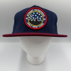 Only NY Street Sweepers Snapback Navy Blue Burgundy Made in USA Leather Strap‎
